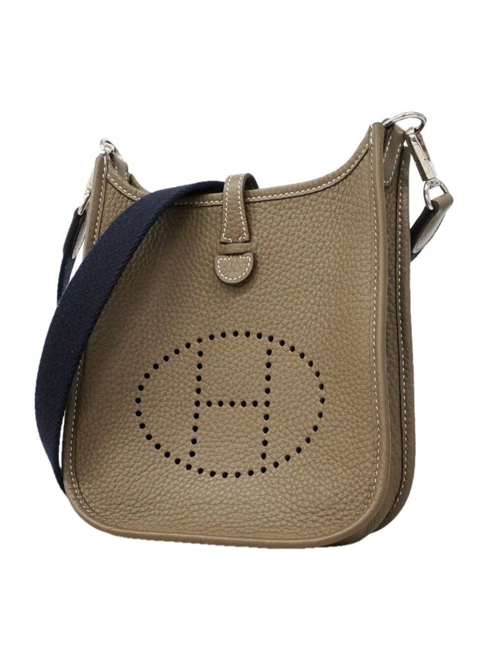Hermes Shoulder Bag Evelyne TPM Taurillon Clemence Etoupe Silver